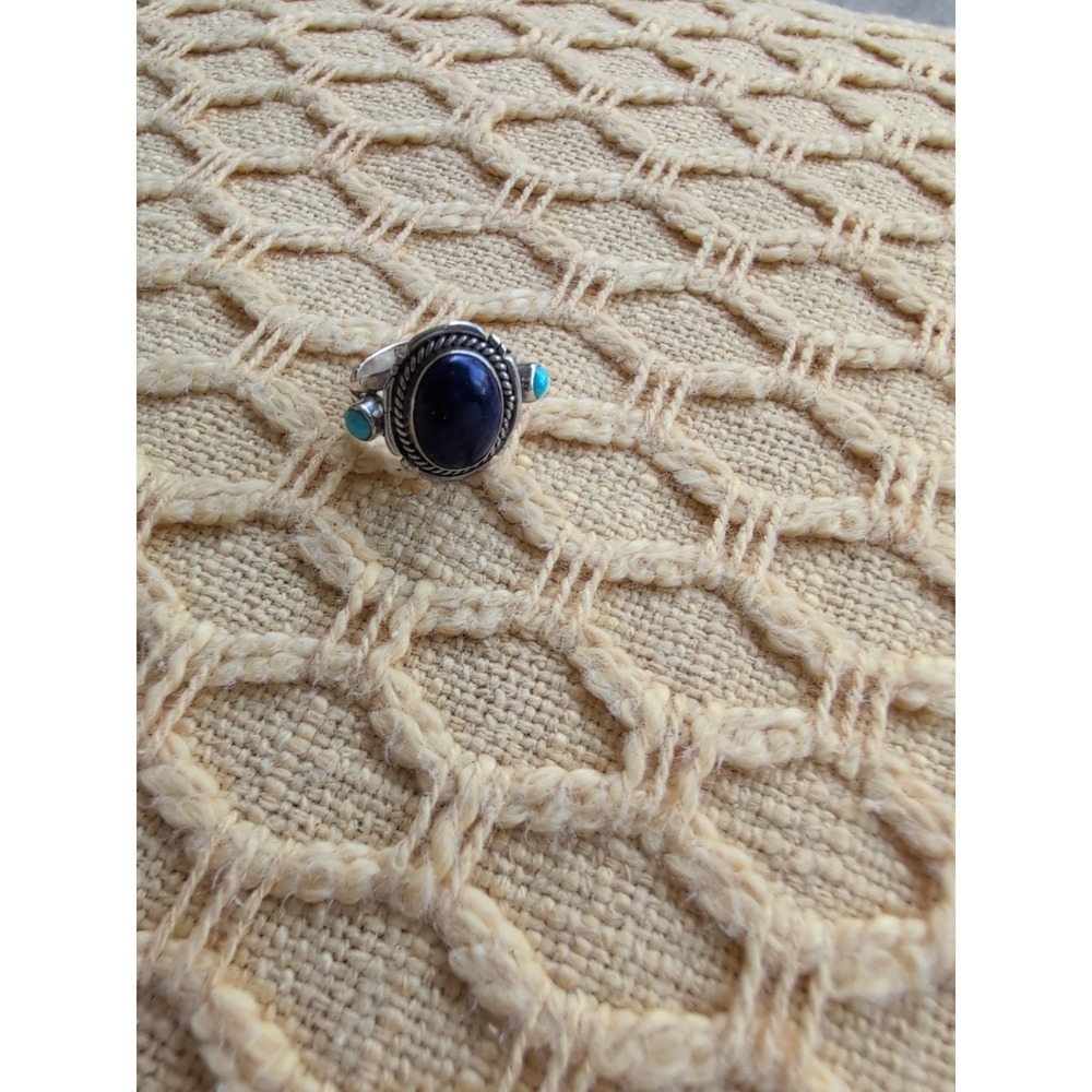 Vintage Sterling‎ Silver Lapis & Turquoise Ring Size 8